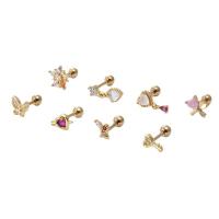 Mässing Stud Örhängen Set, med 316 rostfritt stål, plated, 8 stycken & micro bana cubic zirconia & för kvinna, fler färger för val, nickel, bly och kadmium gratis, about:4x1.2x6mm, Säljs av Ställ