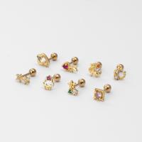 laiton Stud Set, avec Acier inoxydable 316, Placage, 8 pièces & pavé de micro zircon & pour femme, plus de couleurs à choisir, protéger l'environnement, sans nickel, plomb et cadmium, about:4x1.2x6mm, Vendu par fixé