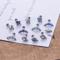 316 Stainless Steel Stud Earring Set, med opal, 12 stk. & for kvinde, blandede farver, about:1.2x8mm, Solgt af sæt