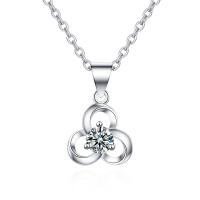 Messing halskettingen, met Cubic Zirconia, met 3.5cm extender keten, Three Leaf Clover, platinum plated, mode sieraden & voor vrouw, platina kleur, nikkel, lood en cadmium vrij, Lengte 40 cm, Verkocht door PC