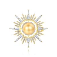 Cubic Zirconia Broche, metal, con Shell Pearl, Flor, chapado en color dorado, Vintage & micro arcilla de zirconia cúbica & para mujer, dorado, libre de níquel, plomo & cadmio, 46.90x46.90mm, Vendido por UD