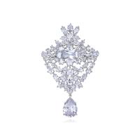 Cubic Zirconia Broche, metal, chapado en color de platina, micro arcilla de zirconia cúbica & para mujer, libre de níquel, plomo & cadmio, 48.20x78.60mm, Vendido por UD