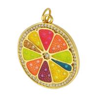 Cubique Pendentif en laiton zircon pavent, Placage de couleur d'or, bijoux de mode & DIY & pavé de micro zircon & émail, multicolore, 22x26x2mm, Trou:Environ 2mm, Vendu par PC