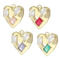 Pendentifs en laiton zircon cubique (CZ), coeur, Placage de couleur d'or, bijoux de mode & DIY & avec zircone cubique, plus de couleurs à choisir, 25x24x4mm, Trou:Environ 3mm, Vendu par PC