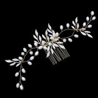 Décoratif Peigne nuptiale de cheveux, alliage de zinc, avec perle de plastique, bijoux de mode & pour femme, doré, protéger l'environnement, sans nickel, plomb et cadmium, 65x140mm, Vendu par PC