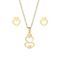 Fashion Stainless Steel Jewelry Sets Stud Earring & necklace 304 Stainless Steel Heart 2 pieces & fashion jewelry & for woman golden Length Approx 17.72 Inch Sold By Set