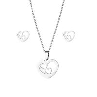 Fashion Stainless Steel Jewelry Sets Stud Earring & necklace 304 Stainless Steel Heart 2 pieces & fashion jewelry & for woman silver color Length Approx 17.72 Inch Sold By Set