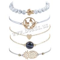 Wrap Armband , Zinklegierung, mit Knotenschnur & Türkis, goldfarben plattiert, 5 Stück & unisex & einstellbar, Länge ca. 14-28 cm, verkauft von setzen