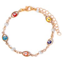 Bracelet Evil Eye bijoux, alliage de zinc, avec 5cm chaînes de rallonge, Placage de couleur d'or, motif de mauvais œil & pour femme & émail, plus de couleurs à choisir, protéger l'environnement, sans nickel, plomb et cadmium, Longueur 17 cm, Vendu par PC