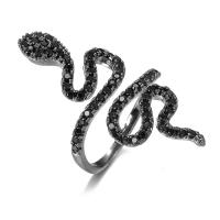 Kubisk Circonia Micro bane messing Ring, Snake, forgyldt, Micro Pave cubic zirconia & for kvinde, sort, Solgt af PC