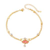 Roestvrijstalen Anklet, Titanium Staal, met 1.97inch extender keten, Dubbele laag & mode sieraden & micro pave zirconia & voor vrouw, gouden, Lengte Ca 8.27 inch, Verkocht door PC