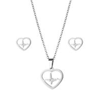 Fashion Stainless Steel Jewelry Sets Stud Earring & necklace 304 Stainless Steel Heart 2 pieces & fashion jewelry & for woman silver color Length Approx 17.72 Inch Sold By Set