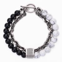 Gemstone Bracelets 304 Stainless Steel with Gemstone handmade Double Layer & for man 8mm Length Approx 7.5 Inch Sold By PC