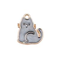 Zink legering emalje vedhæng, Zinc Alloy, Cat, guldfarve belagt, du kan DIY, grå, nikkel, bly & cadmium fri, 17.40x14.50mm, Solgt af PC