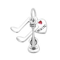 925 Sterling Silver European Pendant Violin polished porcelain enamel & DIY Sold By PC