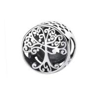 925 Sterling Silver European korálek, Tree of Life, oxidace, leštěný & DIY & dutý, 10x11mm, Prodáno By PC