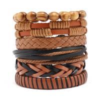 Pulseras de Cordón de PU, Cuero de PU, con Cordón de cera & madera, 6 piezas & Joyería & para hombre, longitud aproximado 17-18 cm, Vendido por Set