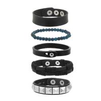 Pulseras de Cordón de PU, Cuero de PU, con Cordón de cera & Vidrio & madera & aleación de zinc, 5 piezas & Joyería & para hombre, longitud aproximado 17-18 cm, Vendido por Set