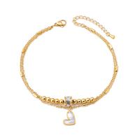 Roestvrijstalen Anklet, Titanium Staal, met White Shell, met 1.97inch extender keten, mode sieraden & micro pave zirconia & voor vrouw, gouden, Lengte Ca 8.27 inch, Verkocht door PC