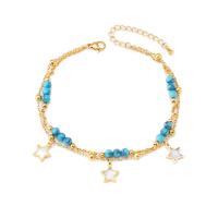 Anklet de acero inoxidable, Partículas de acero, con turquesa & Nácar Blanca, con 1.97inch extender cadena, Doble capa & Joyería & diferentes estilos para la opción & para mujer, dorado, longitud aproximado 8.27 Inch, Vendido por UD