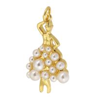 Messing hangers, met Plastic Pearl, gold plated, mode sieraden & DIY, nikkel, lood en cadmium vrij, 15x27x5.50mm, Gat:Ca 3mm, Verkocht door PC