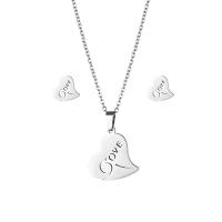 Fashion Stainless Steel Jewelry Sets Stud Earring & necklace 304 Stainless Steel Heart 2 pieces & fashion jewelry & for woman silver color Length Approx 17.72 Inch Sold By Set