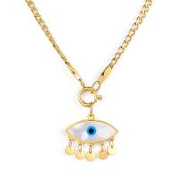 Evil Eye sieraden ketting, 304 roestvrij staal, met Schelp, mode sieraden & voor vrouw, gouden, 9.5*10mm,17.8mm, Per verkocht Ca 17.72 inch Strand