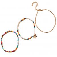 Fashion Jewelry Anklet, Seedbead, avec alliage de zinc, papillon, Placage de couleur d'or, trois pièces & pour femme, multicolore, Vendu par fixé