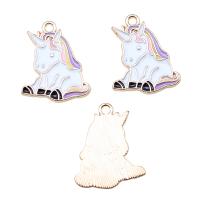 Zinc Alloy émail Pendants, alliage de zinc, Licorne, plaqué de couleur d'or KC, DIY, protéger l'environnement, sans nickel, plomb et cadmium, 22x18mm, Vendu par PC