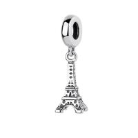 argent sterling 925 Pendentifs European, Tour Eiffel, oxydation, poli & DIY, 7x27mm, Vendu par PC