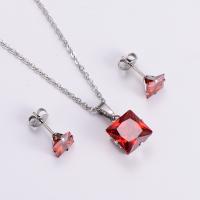 Parures de bijoux, Boucle d’oreille stud & collier, acier inoxydable 316L, 2 pièces & pavé de micro zircon & pour femme, plus de couleurs à choisir, Longueur Environ 17.72 pouce, Vendu par fixé