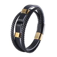 Bracelets cordon PU, Microfibre PU, avec Acier inoxydable 316, Vintage & longueur différente pour le choix & pour homme, noire, 12mm, Vendu par PC