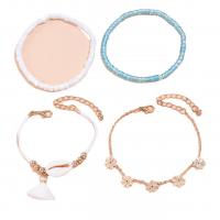 Bijoux bracelets de mode, alliage de zinc, avec Des billes de verre & coquille, fleur, Placage de couleur d'or, 4 pièces & Style bohème & pour femme, protéger l'environnement, sans nickel, plomb et cadmium, Vendu par fixé