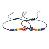 Bracelet Evil Eye bijoux, corde de cire, avec Des billes de verre, 2 pièces & unisexe, Longueur Environ 16-28 cm, Vendu par fixé