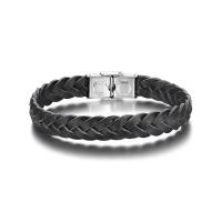 Unisex Bracelet Leather with Titanium Steel polished fashion jewelry black nickel lead & cadmium free Length Approx 8.27 Inch Sold By PC