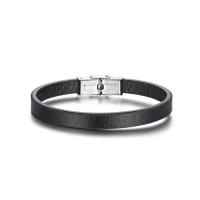 Unisex la pulsera y el brazalete, Cuero, con Partículas de acero, pulido, Joyería & unisexo, Negro, libre de níquel, plomo & cadmio, longitud aproximado 8.27 Inch, Vendido por UD