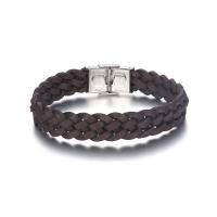 Los hombres de la pulsera y del brazalete, Cuero, con Partículas de acero, hecho a mano, Joyería & unisexo, marrón, libre de níquel, plomo & cadmio, longitud aproximado 8.27 Inch, Vendido por UD