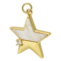 Messing hanger met micro-paved kubieke zirconia's, met White Shell, Ronde, gold plated, mode sieraden & DIY & micro pave zirconia, twee verschillende gekleurde, 23x24x3.50mm, Gat:Ca 3.5mm, Verkocht door PC