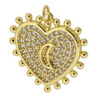 Terningformet Zirkon Micro Pave Messing vedhæng, Heart, guldfarve belagt, mode smykker & du kan DIY & Micro Pave cubic zirconia, to forskellige farvede, 23x24x2mm, Hole:Ca. 3mm, Solgt af PC