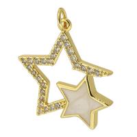 Kubik Zirkonium mikro bana Mässing hängande, Star, guldfärg pläterade, mode smycken & DIY & micro bana cubic zirconia & emalj, gyllene, 23x25x2.50mm, Hål:Ca 3mm, Säljs av PC