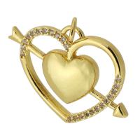 Cubic Zirconia Micro Pave Brass Pendant Heart gold color plated fashion jewelry & DIY & micro pave cubic zirconia golden Approx 3mm Sold By PC