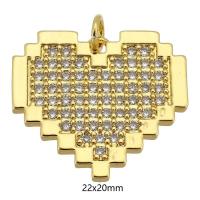 Cubique Pendentif en laiton zircon pavent, coeur, Placage de couleur d'or, bijoux de mode & DIY & pavé de micro zircon, doré, 22x20x2mm, Trou:Environ 3mm, Vendu par PC