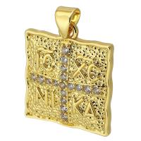 Cubique Pendentif en laiton zircon pavent, Carré, Placage de couleur d'or, bijoux de mode & DIY & pavé de micro zircon, doré, 19x22x3mm, Trou:Environ 3mm, Vendu par PC