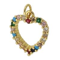 Cubic Zirconia Micro Pave Brass Pendant Heart gold color plated fashion jewelry & DIY & micro pave cubic zirconia multi-colored Approx 3mm Sold By PC