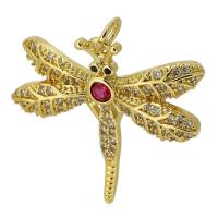 Messing hanger met micro-paved kubieke zirconia's, Dragonfly, gold plated, mode sieraden & DIY & micro pave zirconia, twee verschillende gekleurde, 27x23x3mm, Gat:Ca 3mm, Verkocht door PC