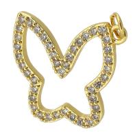 Messing hanger met micro-paved kubieke zirconia's, Vlinder, gold plated, mode sieraden & DIY & micro pave zirconia, gouden, 21x19x2mm, Gat:Ca 3mm, Verkocht door PC