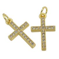 Messing hanger met micro-paved kubieke zirconia's, Oversteken, gold plated, mode sieraden & DIY & micro pave zirconia, gouden, 10x16x2mm, Gat:Ca 3mm, Verkocht door PC