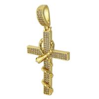 Messing hanger met micro-paved kubieke zirconia's, Oversteken, gold plated, mode sieraden & DIY & micro pave zirconia, gouden, 25x39x5mm, Gat:Ca 5mm, Verkocht door PC