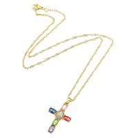 Kubieke Zirkoon Micro Pave Brass Ketting, Messing, Oversteken, gold plated, mode sieraden & micro pave zirconia & voor vrouw, nikkel, lood en cadmium vrij, 19*30*4mm,2mm, Lengte Ca 17.5 inch, Verkocht door PC