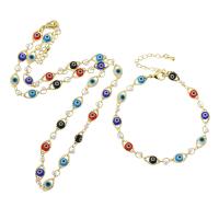 Evil Eye sieraden ketting, Messing, met Plastic Pearl, gold plated, mode sieraden & verschillende stijlen voor de keuze & voor vrouw & glazuur, nikkel, lood en cadmium vrij, 11*6*4mm,11*6*4mm, Lengte Ca 20 inch, Ca 9.5 inch, Verkocht door Stel